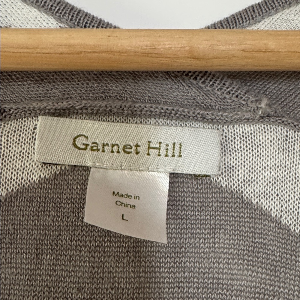 Garnet Hill Linen Maxi Chevron Pattern Grey and White Duster Cardigan Size L - Picture 5 of 6
